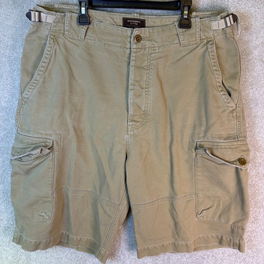Abercrombie & Fitch Cargo Shorts Mens 33 Tan Corduroy Utility y2k Preppy READ